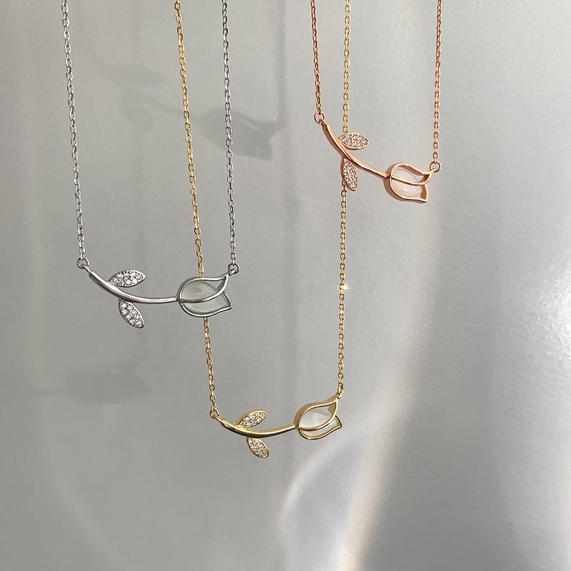 S925 Sterling Silver Simple Rose Tulip Necklace