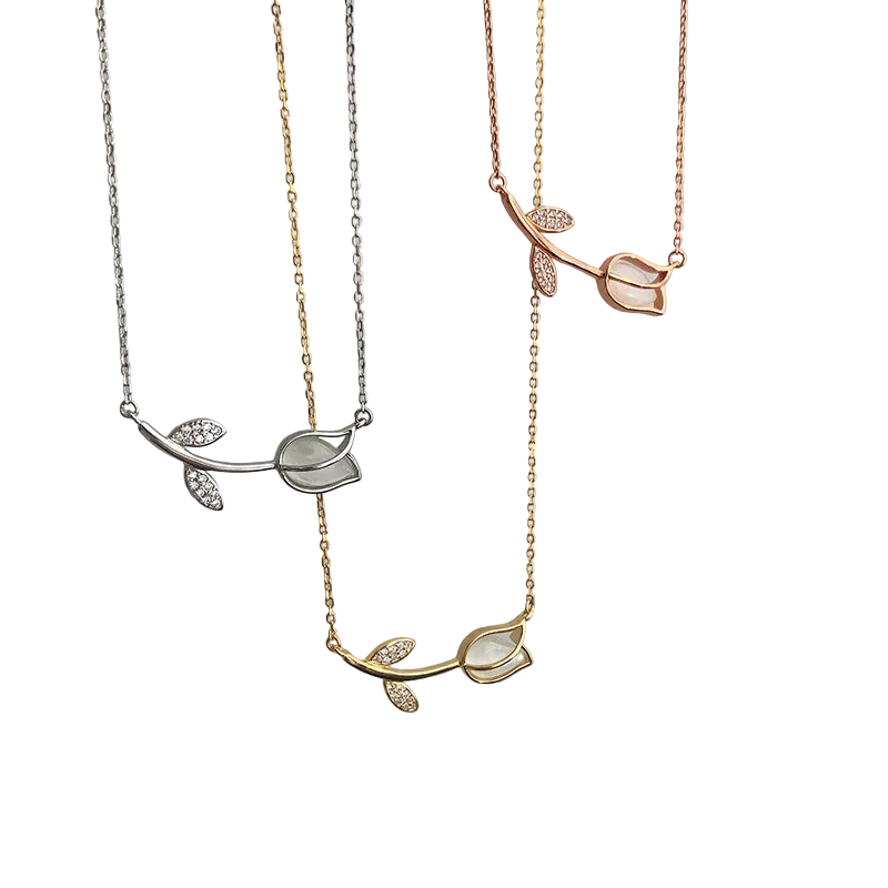 S925 Sterling Silver Simple Rose Tulip Necklace