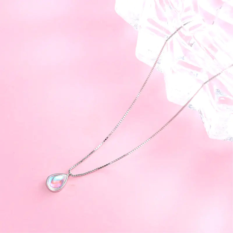 Moonstone Water Drop Necklace 925 Silver