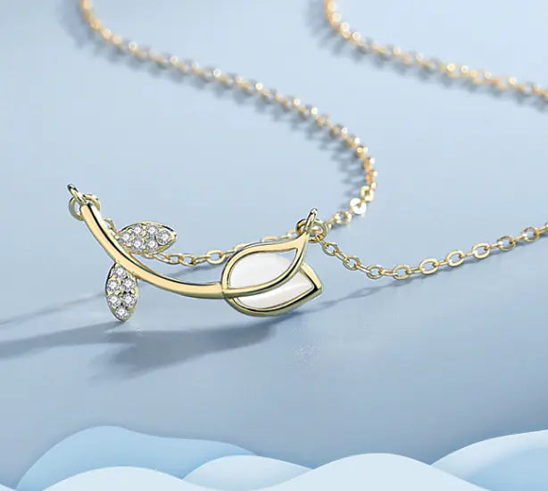 S925 Sterling Silver Simple Rose Tulip Necklace