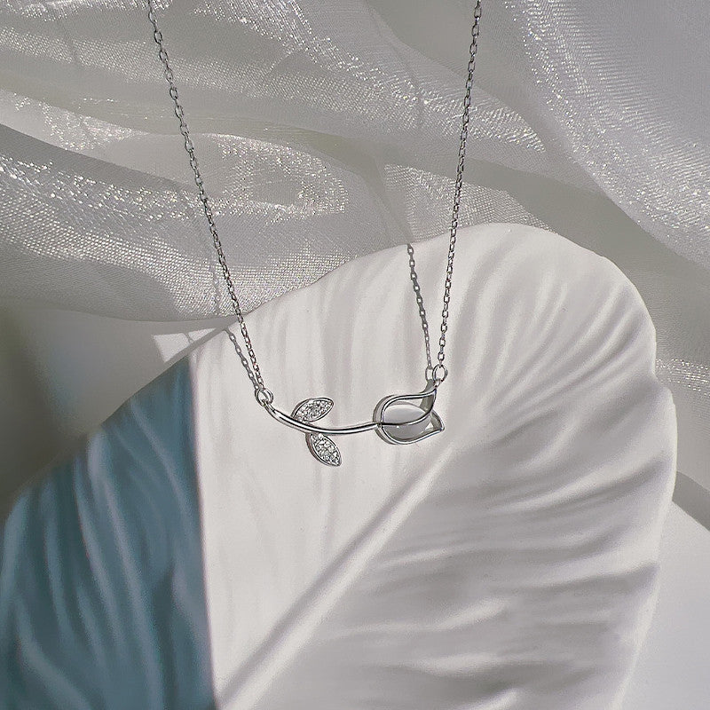 S925 Sterling Silver Simple Rose Tulip Necklace