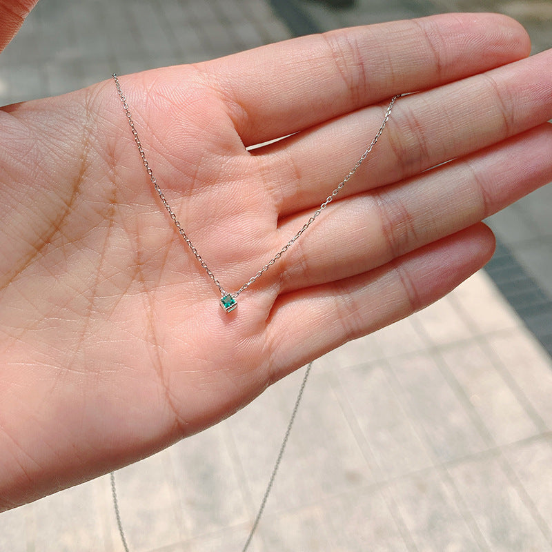 Mint Candy S925 Silver Mini Emerald Square Pendant Necklace