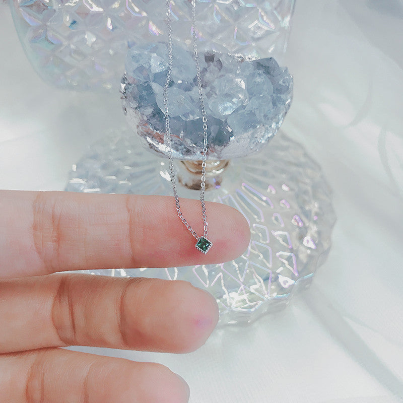 Mint Candy S925 Silver Mini Emerald Square Pendant Necklace