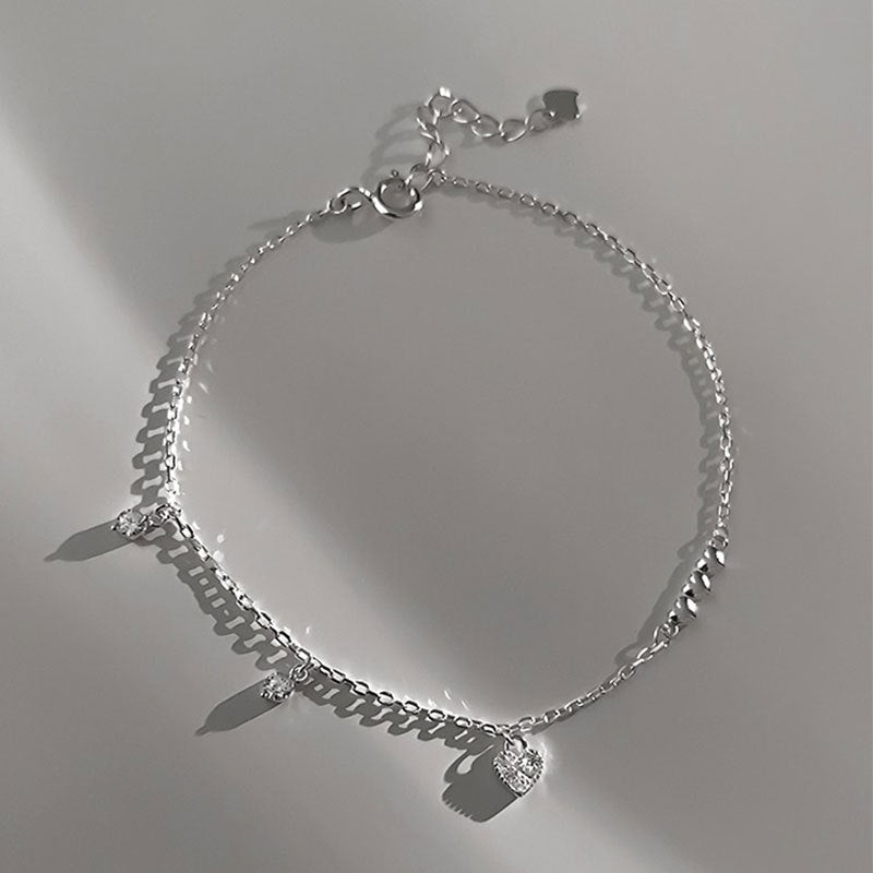 Glossy 925 Sterling Silver Loving Heart Zircon Bracelet
