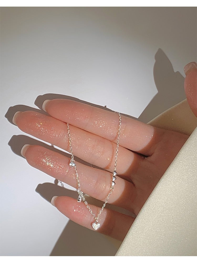 Glossy 925 Sterling Silver Loving Heart Zircon Bracelet