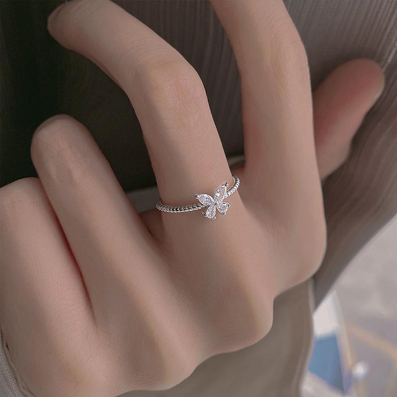S925 Sterling Silver Diamond Butterfly Ring for Women
