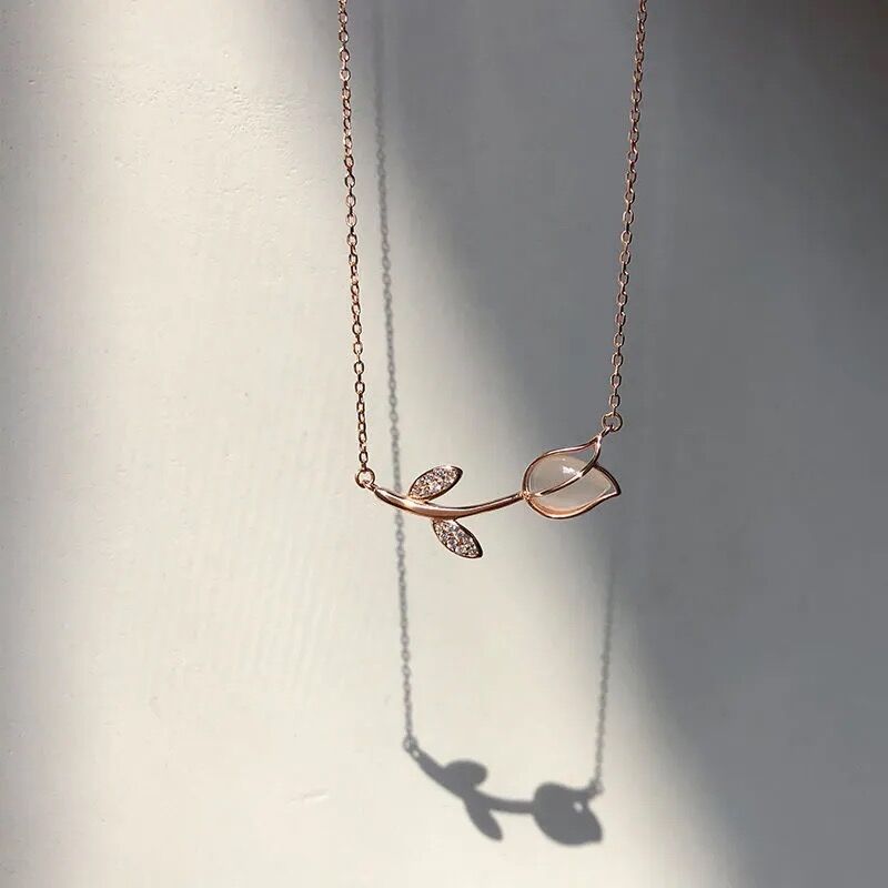 S925 Sterling Silver Simple Rose Tulip Necklace