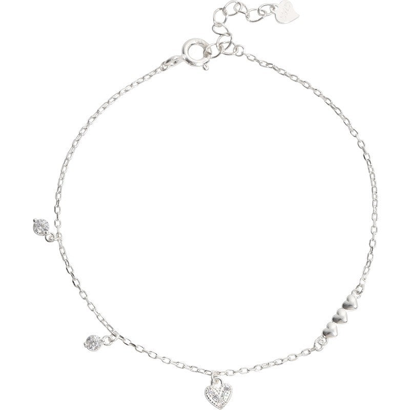 Glossy 925 Sterling Silver Loving Heart Zircon Bracelet