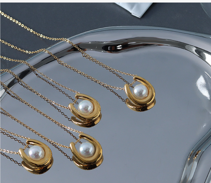 Artemis Necklace with Vintage U-Shaped Pearl Pendant