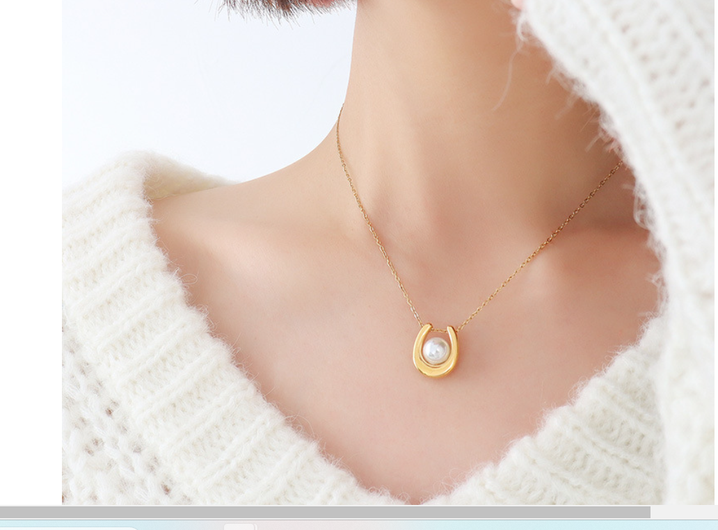 Artemis Necklace with Vintage U-Shaped Pearl Pendant