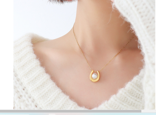 Artemis Necklace with Vintage U-Shaped Pearl Pendant