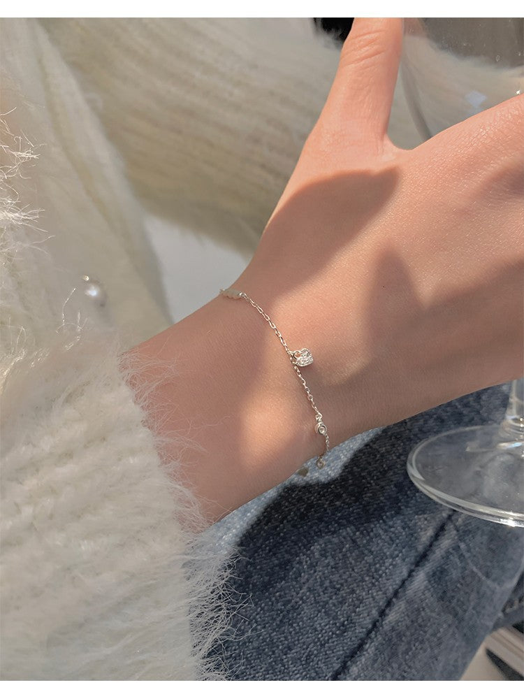 Glossy 925 Sterling Silver Loving Heart Zircon Bracelet