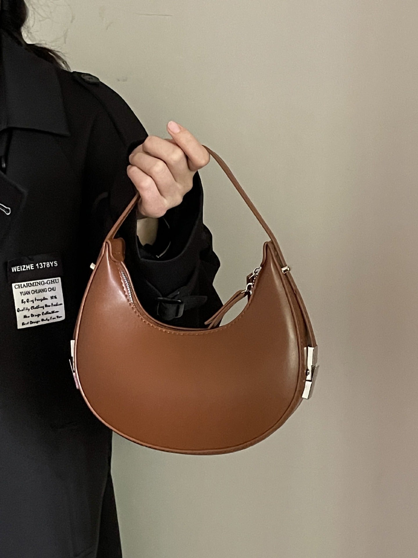 Twist Lock Crescent Shoulder Handbag