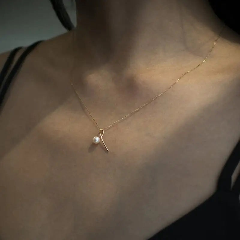S925 Silver and 17k gold Necklace with Pearl Pendant