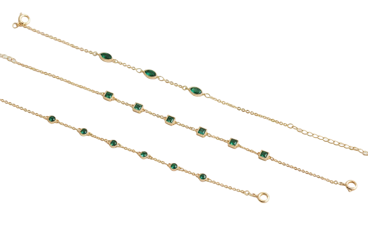 S925 Silver 14K Gold Emerald Zirconia Bracelet