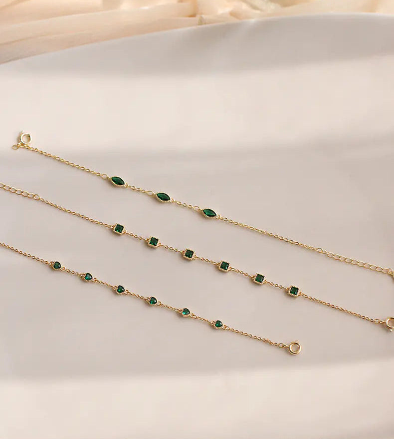 S925 Silver 14K Gold Emerald Zirconia Bracelet