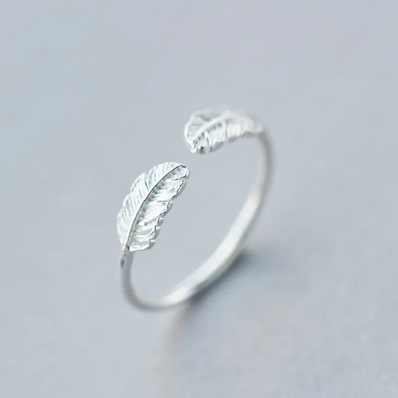 S925 Silver Adjustable Leaf Ring for Women