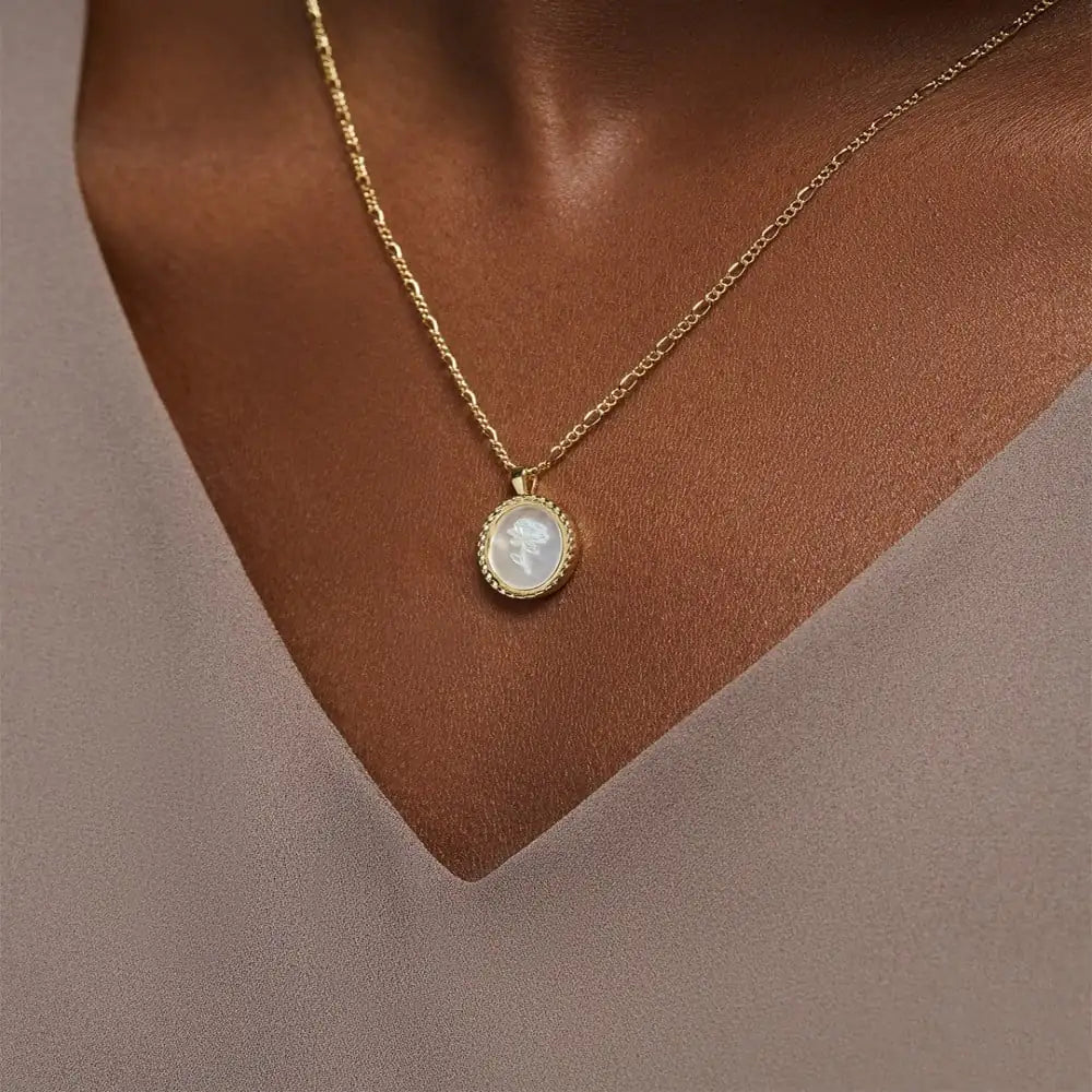 Oval Rose Embossed Necklace - S925 silver