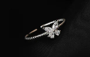 S925 Sterling Silver Diamond Butterfly Ring for Women