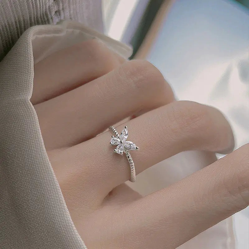 S925 Sterling Silver Diamond Butterfly Ring for Women