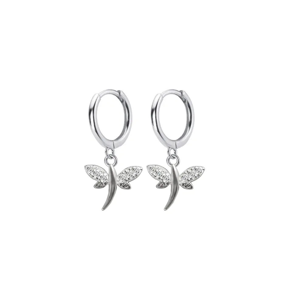 S925 Silver Dragonfly Hoop Earrings for Women