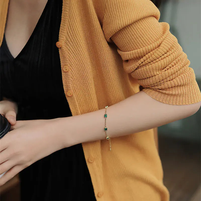 Elegant Emerald Zircon Bracelet - Fashionable All-Match
