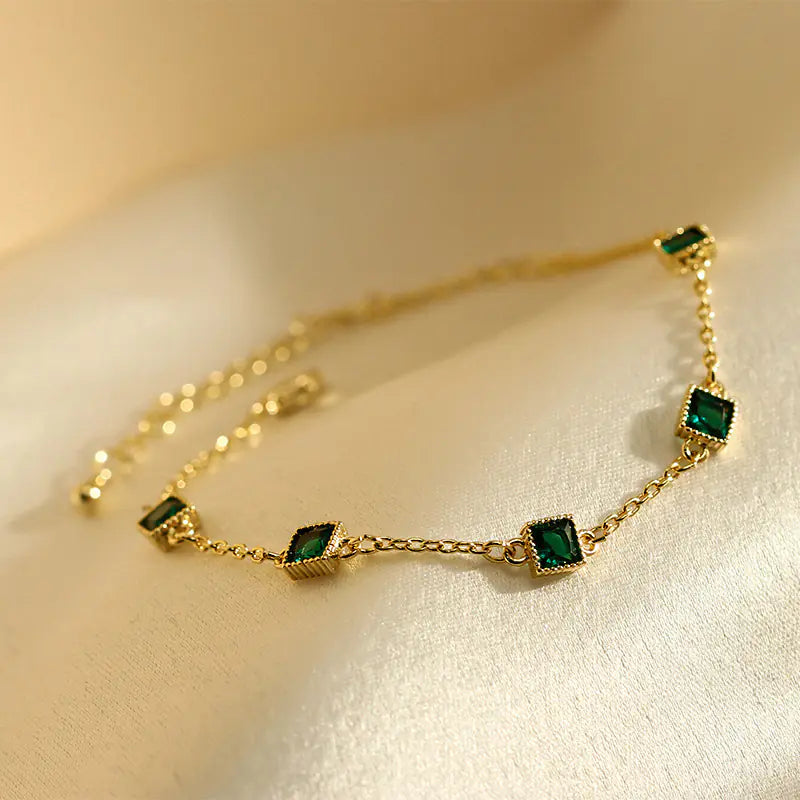 Elegant Emerald Zircon Bracelet - Fashionable All-Match