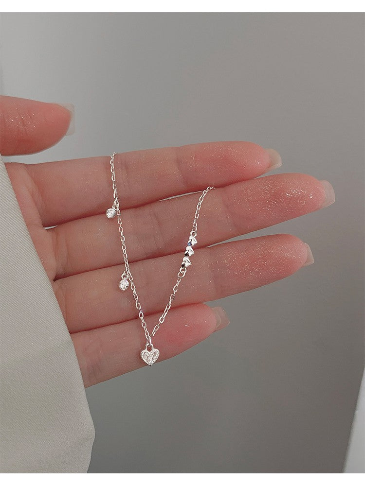 Glossy 925 Sterling Silver Loving Heart Zircon Bracelet