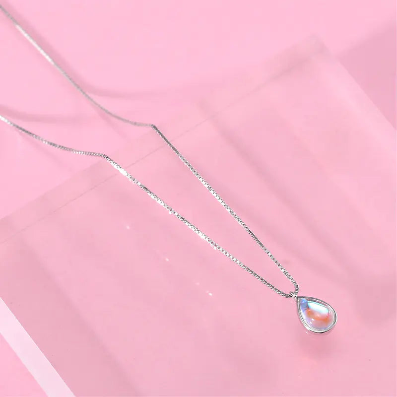 Moonstone Water Drop Necklace 925 Silver