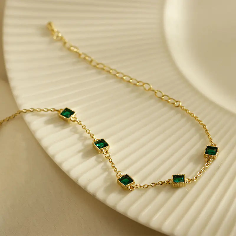 Elegant Emerald Zircon Bracelet - Fashionable All-Match