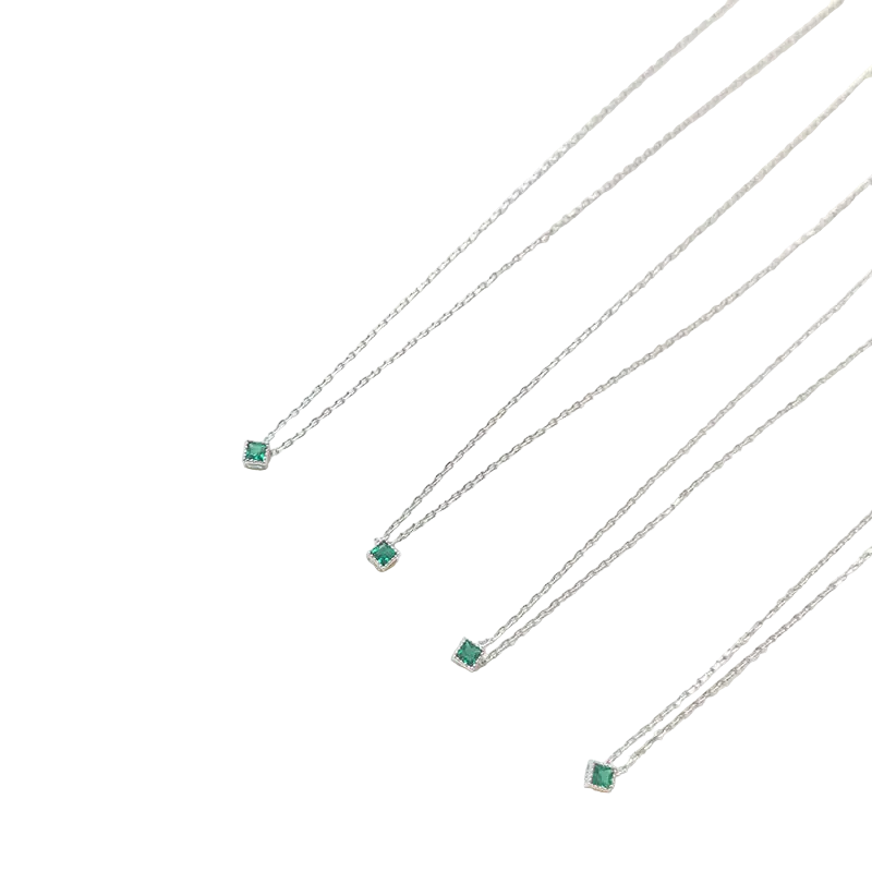 Mint Candy S925 Silver Mini Emerald Square Pendant Necklace