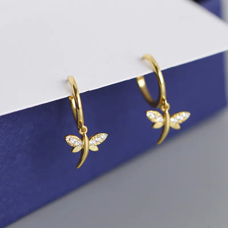 S925 Silver Dragonfly Hoop Earrings for Women